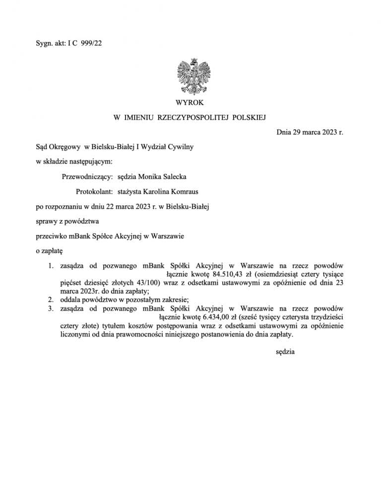 wyrok frankowy mbank bielsko biała