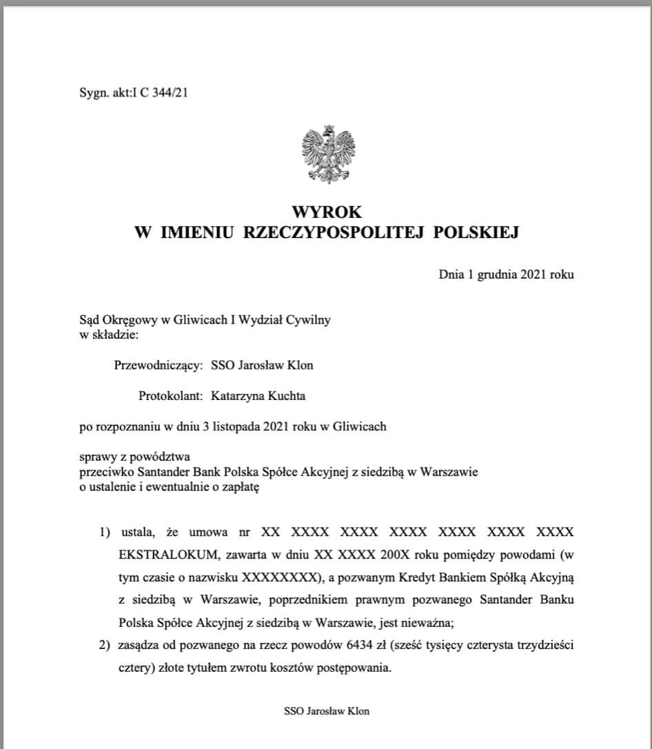 wyrok frankowy Santander Bank Polska