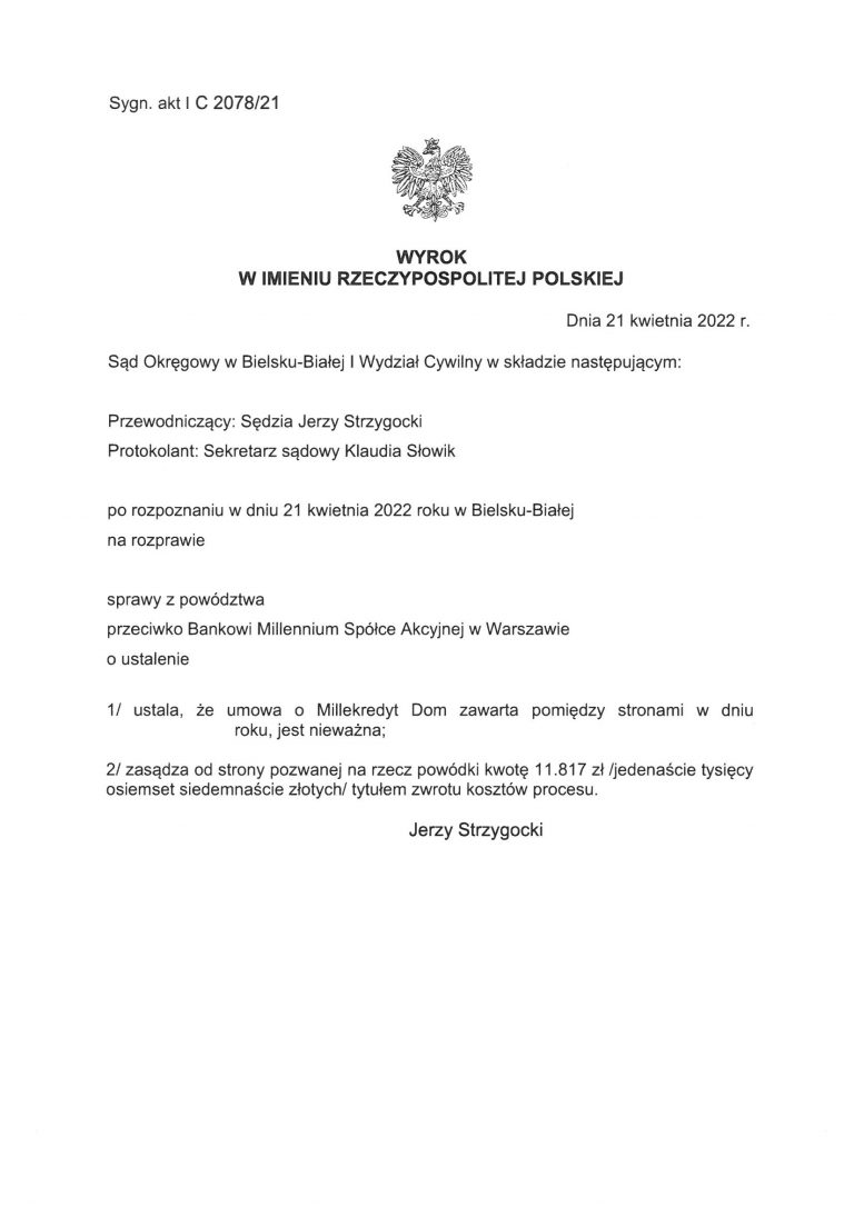 Wyrok frankowy Millennium Bielsko-Biała 3