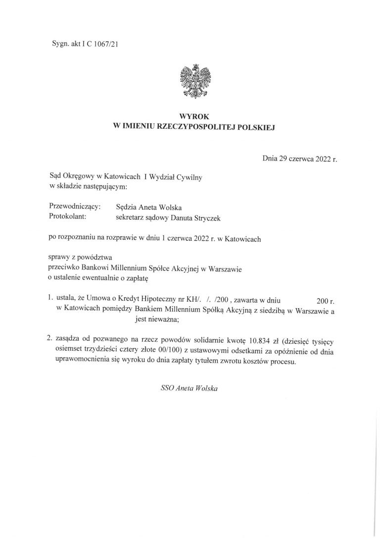 Wyrok frankowy Millennium Katowice 5