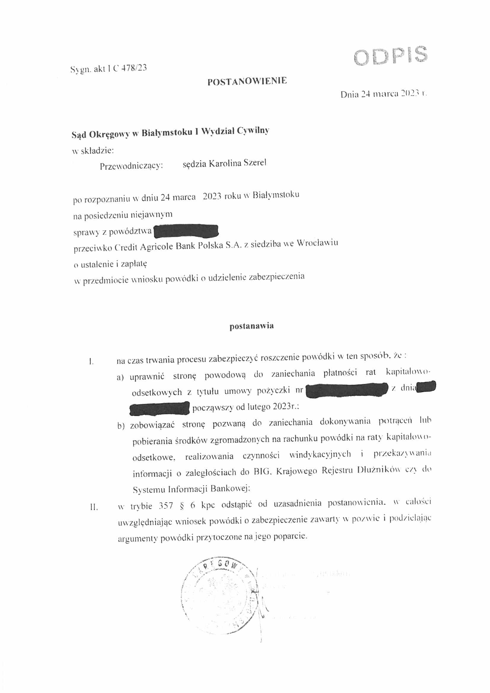 zabezpieczenie w sprawie wyłudzenia kredytu