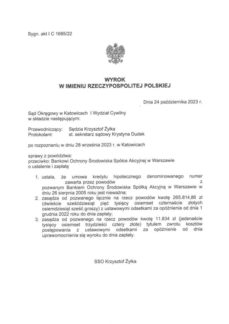 Wyrok frankowy BOŚ Katowice
