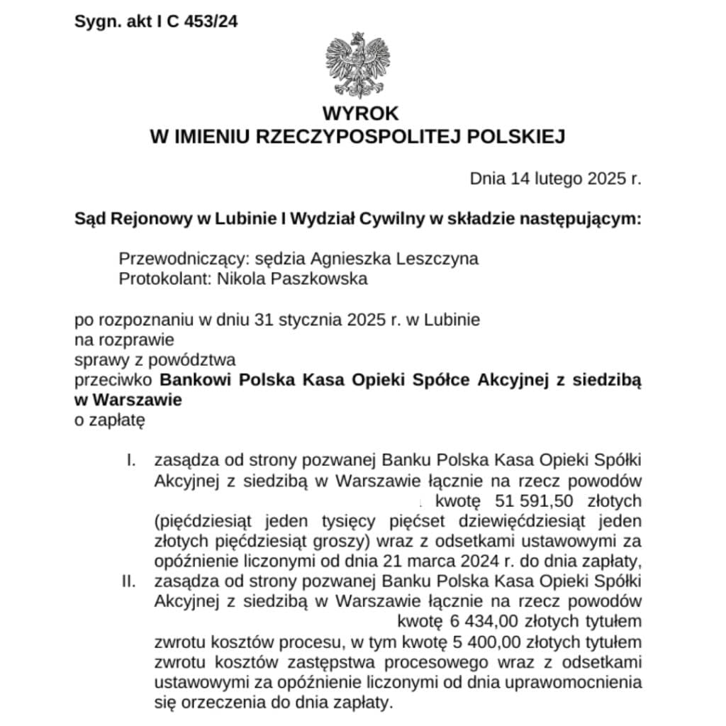 Wyrok dotyczący nieautoryzowanej transakcji przeciwko Pekao S.A. Sąd Okręgowy w Lublinie