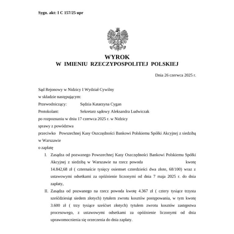 Wyrok SKD przeciwko PKO BP Sąd Rejonowy w Nidzicy