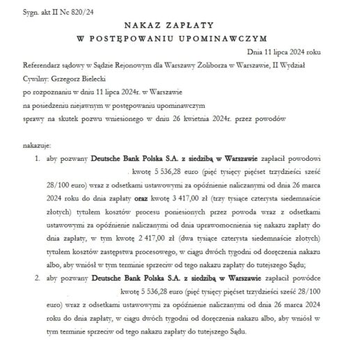 Wyrok Sądu Rejonowego w Katowicach dotyczący unieważnienia kredytu EUR przeciwko Deutsche Bank