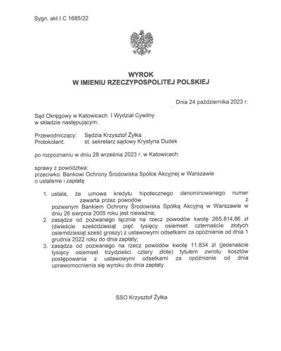 Wyrok frankowy przeciwko BOŚ Sąd Okręgowy w Katowicach