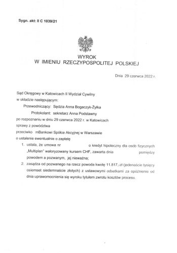 wyrok frankowy mbank katowice