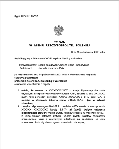 wyrok frankowy mbank warszawa