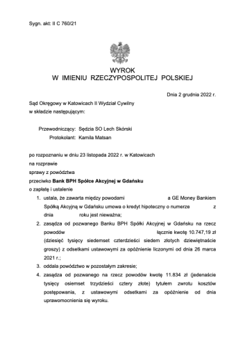 Wyrok frankowy przeciwko PKO BP - Sąd Okręgowy w Katowicach