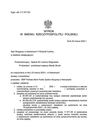 Wyrok frankowy BNP Paribas Katowice