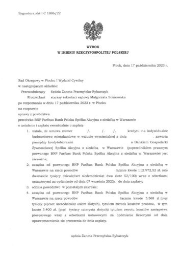 Wyroki frankowe BNP Paribas Płock