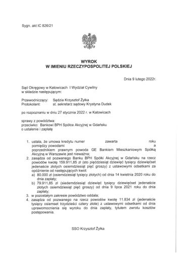 Wyrok kredyt frankowy GE Money Bank (BPH) Katowice