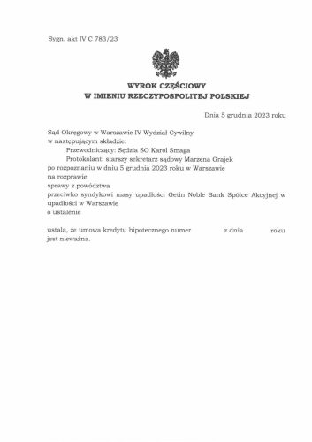 Wyrok frankowy Getin Noble Bank S.A. Warszawa