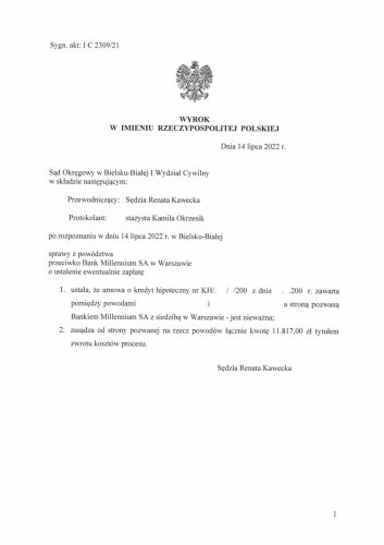 Wyrok frankowy Millennium Bielsko-Biała 1