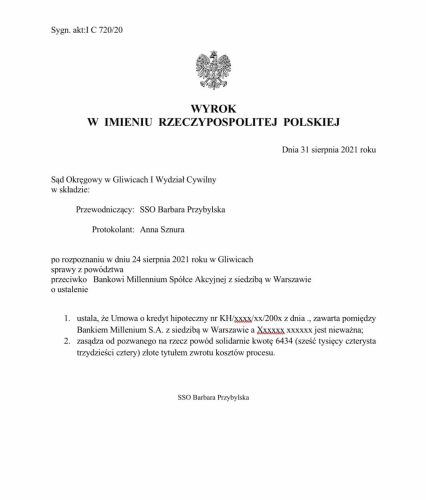 Wyrok frankowy Millennium Gliwice 3