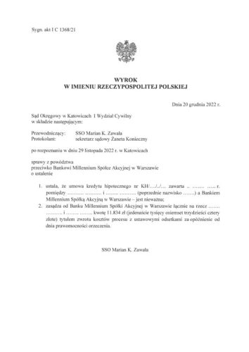 Wyrok frankowy Millennium Katowice 8
