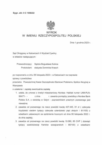 Wyrok frankowy PKO BP S.A. Katowice