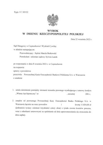 Wyrok frankowy PKO BP Częstochowa