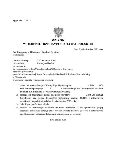 Wyrok frankowy PKO BP Nordea Gliwice