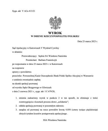 Wyroki frankowe PKO BP Nordea Katowice