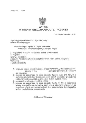 Wyroki frankowe PKO BP Katowice