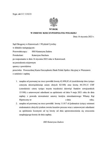 Wyrok frankowy PKO BP Katowice