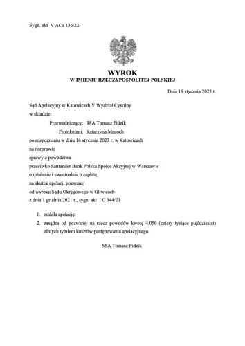 Wyrok frankowy Santander Katowice