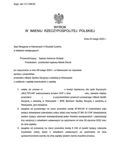 wyrok frankowy mbank katowice